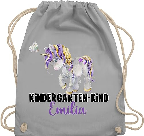 Turnbeutel Rucksack - Hallo - Kindergartenkind Geschenk zum Kindergarten Start Kita Einhorn - Unisize - Hellgrau - für ein mädchen personalisierter 2024 personalisierte geschenke rucksäcke 2023