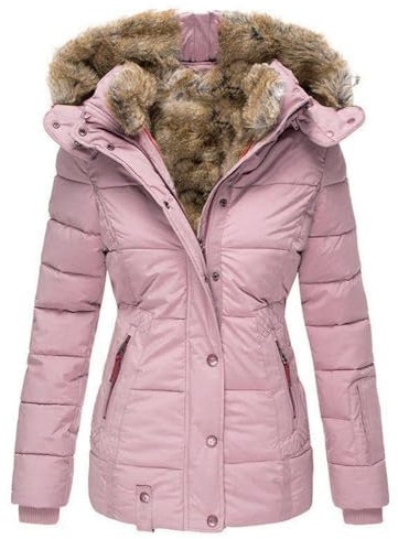 Veste d'hiver fine et chaude à capuche pour femme - Veste d'hiver chaude et légère - Manteau en duvet épais - Veste tampon d'extérieur, Rose, XXL