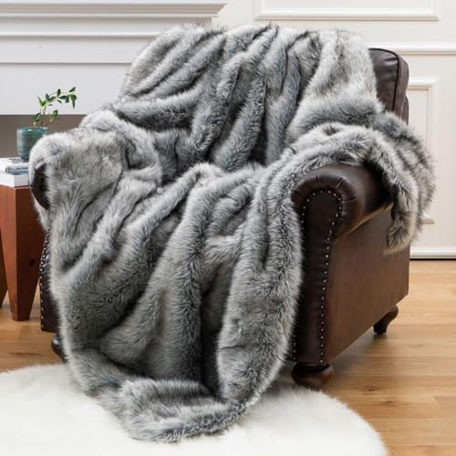 SUNMME Kunstfell Decke Tagesdecke,Extra weiche und angenehm wärmende Felldecke,Decke Sofa Kuscheldecke,Toller Felloptik,Warm Winter Weich