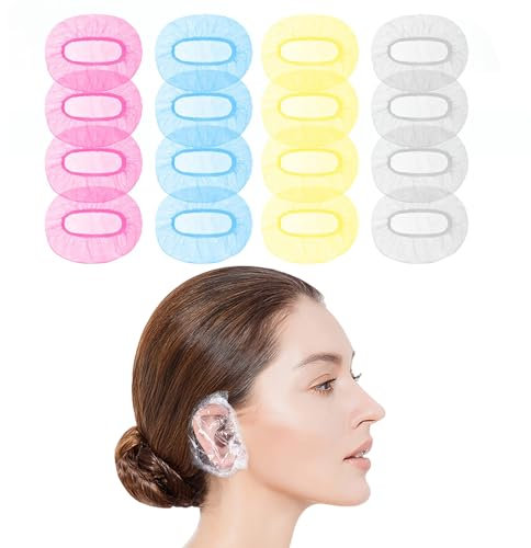 100 Pack Ear Covers for Shower - Disposable Ear Protectors for Shower Colorful Waterproof Ear Protectors Ear Shower Caps for Hair Dye, Shower, Bathing, Salon
