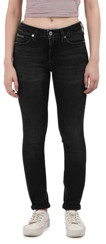 Calvin Klein Damen Jeans Hose Mid Rise Skinny Fit, Schwarz (Denim Black), 30W/30L