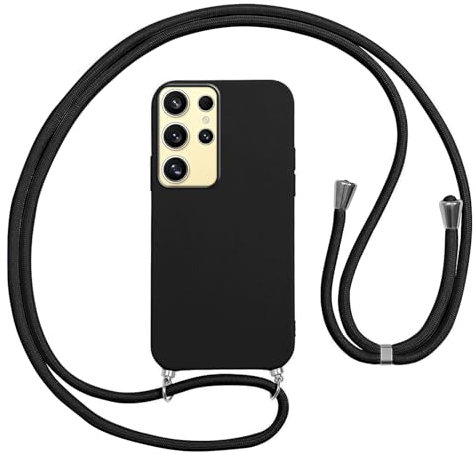 Vauki Coque pour Samsung Galaxy S24 Ultra avec Cordon, Etui Silicone Souple Antichoc Housse avec Collier Chaîne Lanière, Téléphone Étui Case Cover de Protection pour Samsung S24Ultra, Bandoulière-Noir