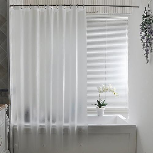 Cortinas de Ducha Resistente al Agua y al Moho PEVA 180x180cm Translúcido Esmerilado con 12 Ganchos, Ducha Lavable Impermeable Antibacteriano Secado Rápido Dobladillo Ponderado para Baño Bañera