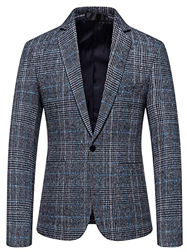 Costume tendance à carreaux pour homme avec poches à simple brassière pour banquet, marié, blazer à revers en néoprène pour homme, bleu, XXL