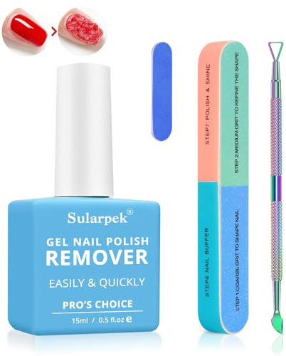 Sularpek 15 ml Gel Nail Polish Remover, Fast Gel Polish Remover, Gels Remover, with Nail File & Nail Polish Scraper, Easily & Quickly Removes