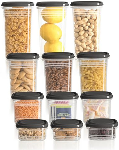Hausfelder Vorratsdosen mit Deckel Luftdicht | 24er Vorratsbehälter-Set | Wasserdicht | BPA-frei | Aufbewahrungsbox Küche | 24-teiliges Set (12 Dosen mit Deckel)