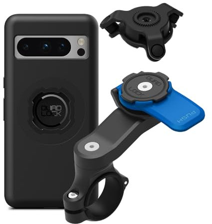 Quad Lock Motorcycle Handlebar Phone Mount Kit with Vibration Dampener and Pixel 8 Pro MAG Case