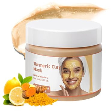 Turmeric Vitamin C Clay Mask- Face Masks Skincare Reduces Acne and Pores -Face Mask with Kaolin Clay and Turmeric for Dark Spots- Deep Cleansing, Hydrating, and Nourishing-100g