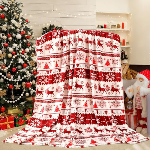 SEPGLITTER Weihnachtsdecke Verdicken, Weihnachtsdecke Rote Weihnachts Sofadecke, 300g Warme Kuschelige Decke mit Weihnachtsmuster für Feiertagsdekoration, Geschenk, Schlafsofa, Doppelseitiges Vlies