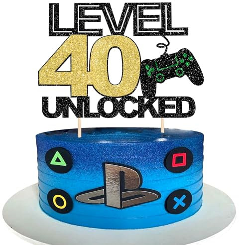 1 Stück 40 Videospiel Tortendeko Glitzer Gaming Level Unlocked 40th Geburtstag Kuchen Deko Spielkonsolen Cake Topper für Jungen Mädchen Spielkonsole Theme Geburtstag Party Kuchenaufsatz