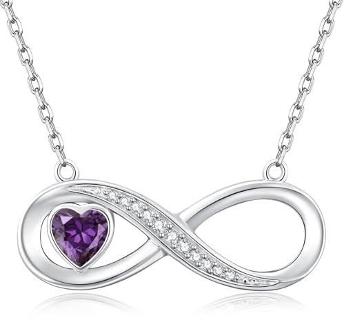 LOUISA SECRET Kette Damen mit Infinity Herz Halskette Geburtsstein Anhänger, 925 Silber Halskette für Frauen, Geburtstag Valentinstag Weihnachten Muttertag Schmuck Geschenke für Frauen Freundin Sie