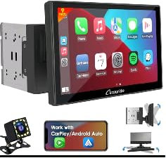 Carpuride YT09S Double Din Autoradio - Wireless CarPlay e Android Auto con Telecamera Posteriore, Touchscreen HD da 9, Navigazione GPS, Mirror Link, Musica Bluetooth, USB, FM, SWC