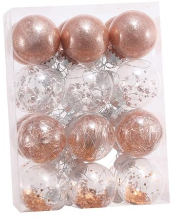 Sharplace Lot de 24 Boules de Noël décoratives pour Sapin de Noël, Boules incassables pour décoration d'intérieur, Anniversaire, Vacances, Or Rose Clair