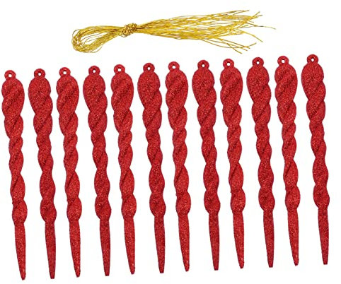 Zerodeko 12 Pcs Rot Glitter Weihnachten Baum Weihnachten Hängen Ornamente Festliche Partei Liefert