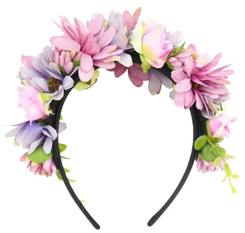 Coriver Haarreif Blumen, Rosen Blumen-Stirnband, Blumenkrone, Damen-Kopfschmuck, Haarreifen Kronen-Stirnband, Haarschmuck für Festival Hochzeit Parteien Halloween, Kopfschmuck für Frauen