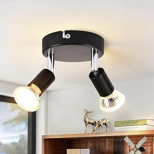 Deckenstrahler Küchenlampe GU10 Spotlight - Deckenlampe 2 Flammig Rund | Schlafzimmerlampe Modern Flurlampe 350° Deckenleuchte Spots für Küchen Flur Schlafzimmer Wohnzimmer - Ohne Leuchtmittel