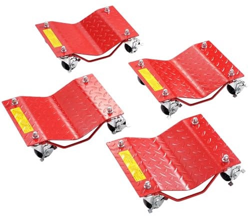 VEVOR Chariot de Manutention de Voiture 4PCs Capacité Totale 3,6 T, Chariot Déplace Voiture en Acier, avec Roues, Aide à la Manœuvre Positionnement pour Véhicule Camion Remorque Moto Bateau, Rouge