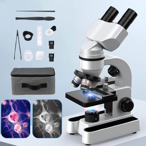 Microscopio Binoculare Per Adulti, Bambini E Studenti, Microscopi 40x-1600x, Illuminazione A Led A 7 Colori Con Corpo In Metallo,Per Laboratorio Scolastico, Casa, Scuola,White