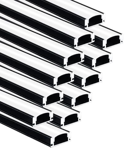 Besseto LED Profil Aluminum,U Form Streifen Licht Diffusor Profil mit milchiger Abdeckung,Endkappen,und Montageklammer Aluminum Profile für LED-Streifen (Black Color -12 x 1 m)