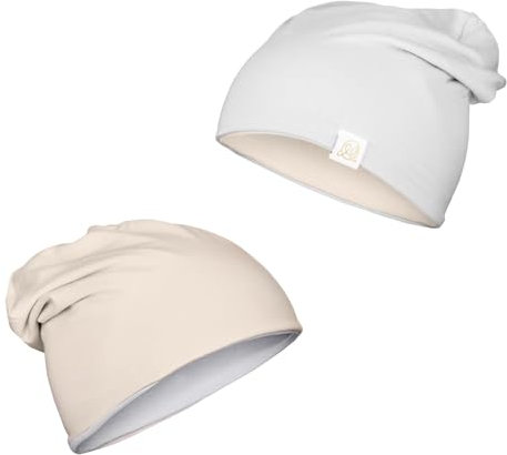 MAYLILY - Bambus Baby Mütze - Doppelseitige Beanie - Hergestellt in EU – Handgefertigt – Antibakteriell und Hautfreundlich für Kinder – Atmungsaktiv für Sommer und Winter - Größe 42-54, hellgrau-beige