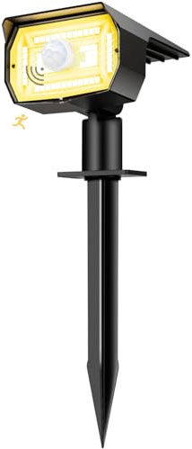 nipify Solarlampen mit Bewegungsmelder, 1 Stück Warmweiß Solarstrahler für Aussen, IP65 Wasserdicht Solar Gartenleuchten Solarleuchten LED Solar Strahler Aussen Weg Hof Gehweg