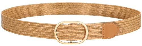 SUOSDEY Damen Strohgürtel, geflochtener Boho Gürtel, elastischer geflochtener Gürtel für Kleider Hosen Jeans Stretch Taillengürtel braun