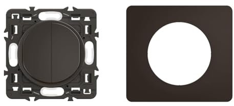 LEGRAND - Double interrupteur ou va-et-vient Céliane 10AX enjoliveur Noir et support avec Plaque Céliane 1 poste - Noir Mat emballage GD
