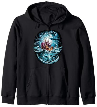 Octopus Kraken Pirata Navigando il mare Felpa con Cappuccio