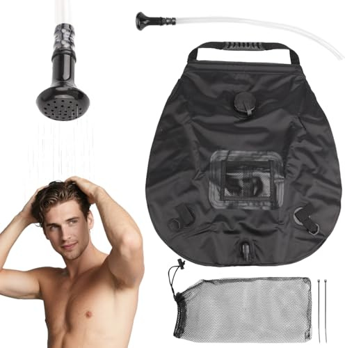 BOXOB Sac Douche Camping, 20 L Douche Solaire pour Camping avec Tuyau Amovible et Pommeau Douche à Interrupteur Poignée Robuste Sac Bain Portable pour Les Amateurs Camping et de Randonnée