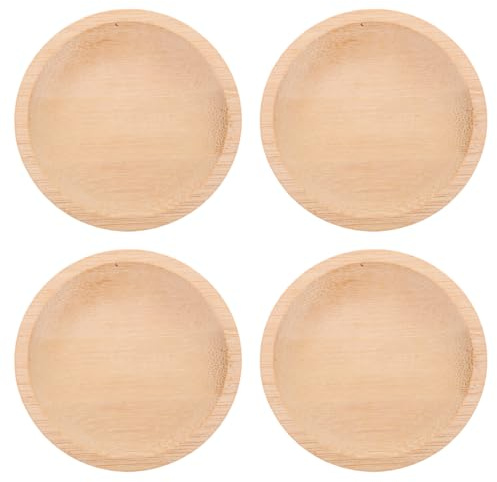 Amosfun Lot de 4 Petites Coupelles en Bois Assiettes à Goûter et Ramequin à Sauce Soja Mini Plats à Tremper Ronds Récipients de Service pour Entrées Condiments et Desserts Kaki