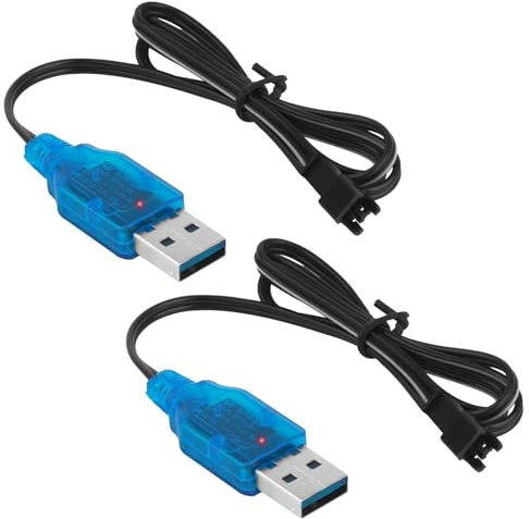 2 Stück USB Ladekabel mit SM-2P Stecker für 3,7V Li-Ion LiPo Akku | RC Akku Ladeadapter Kabel Kompatibel mit Ferngesteuerte Autos, Drohnen, Truck, Boote, Fahrzeuge Stunt und Buggy Modelle