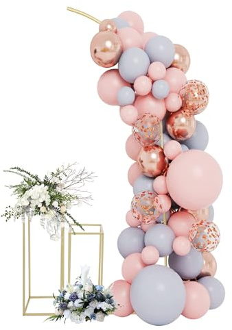 Hochzeitsbogen Hintergrund Ständer, Metall Halbe Bogen Ballon Gestell mit 2 Stück Geometrische Blumenständer Luftballon Rahmen Set für Hochzeiten Geburtstags Party (Golden)