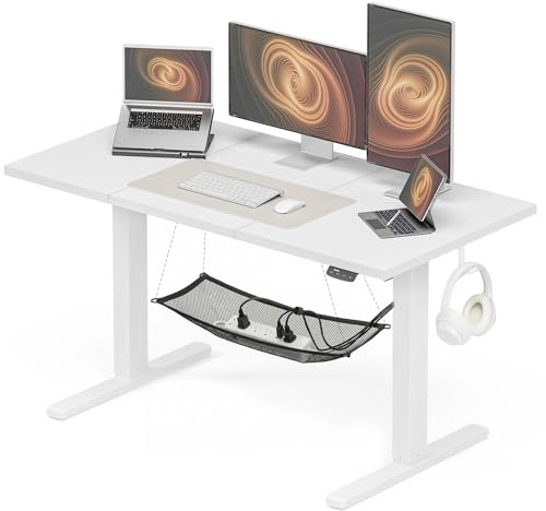 Acrolix Höhenverstellbarer Schreibtisch 140x60 cm,Stabiler Computertisch mit Kabelmanagement, Elektrischer Schreibtisch mit Memory Funktion, 80kg Tragkraft, Bürotisch für Homeoffice Weiß