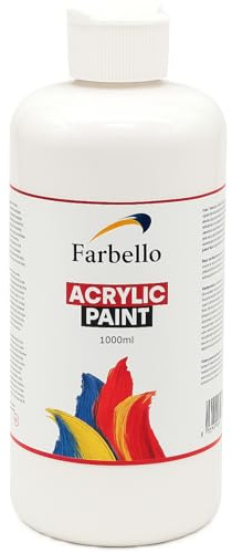 Farbello Acrylfarbe, 1000ml, Hochpigmentiert, Wasserfest, für Leinwand, Holz, Stein, Papier und Metall, Matt (Weiß)