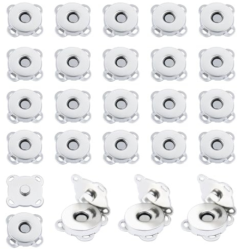 pangutheos 20 Stück Magnetknöpfe, 14 mm Magnetverschlüsse für Taschen | Silber Metall Magnetverschluss Tasche, Aufnähbare Druckknöpfe mit Nählöchern, Zum Nähen, Handwerk, Kleidung, Leder