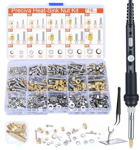 M2-M6 Insert Fileté Metal,Preciva 716Pièces Inserts Filetés,Kit de Fer à Souder pour Insert Impression 3D,M2-M6 Écrou Stable pour Plastique,Pièces en Laiton Imprimées en 3D par Fusion Thermique