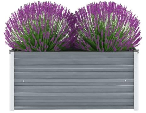 Garten-Hochbeet, verzinkter Stahl, 100x40x45 cm, Grau, erhöhte Pflanzkübel für Outdoor Gemüse Blumen, Robustes Metall Beet