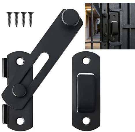 SANTUO Flip Schiebetürschloss, 180° Schwarz Edelstahl Türriegel und Badezimmerschloss Sicheres Torschloss für Schiebetüren, Innentüren, Garage und Fenster