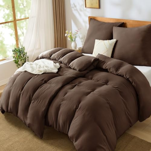 BEDELITE Musselin Bettwäsche 135x200 4teilig Baumwolle, Dunkelbraun,ÖKO-TEX | Sommer Bettwäsche-Sets mit Reißverschluss, Bettbezug 2er Set 135x200cm mit 2 Kissenbezüge 80x80cm, weiche und atmungsaktiv