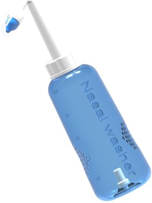 HOMSFOU Irrigateur Nasal 500 Ml 2 Embouts à Débit Variable pour Adultes et Garçon et Filles, Flacon de Rinçage Adapté Sérum Physiologique L'Eau de Mer, Nettoyage Sinus