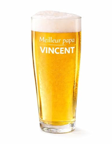 Générique Verre à bière gravé Meilleur Papa personnalisé – 37,5 cl – Gravure laser prénom – Cadeau fête des pères original – Verre transparent avec trait de remplissage
