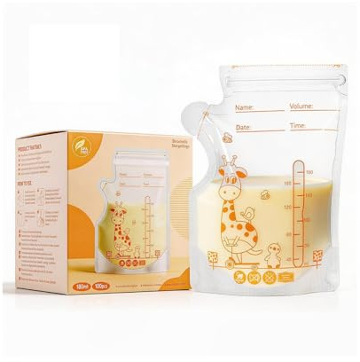 Oderra Sachet de Conservation Lait Maternel 180ML, 100PCS Sachet Lait Maternel avec Zone d'Écriture, Double Fermeture Étanche, Pré-Stérilisé pour Stockage Sécurisé du Lait Maternel (Accessoires Bébé)