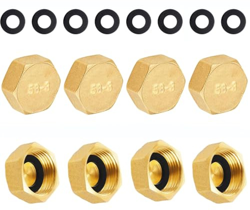 8 Bouchon Laiton 3/4 24mm Joint Étanchéité Hexagonal Plomberie Robinet | Capuchon arrêt eau, collecteur radiateur, machine laver, raccord fileté, finition jaune, étanche fiable, solide