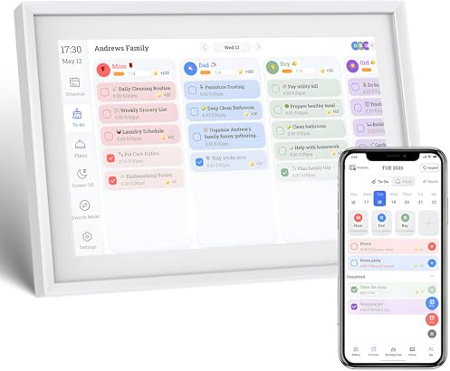 Tibuta 10,1-Zoll Digitaler Kalender& Digitaler Bilderrahmen | Frameo APP, automatische Drehung, Schlafmodus, Familienplaner, Speiseplaner, Aufgabenliste, To-do-Liste