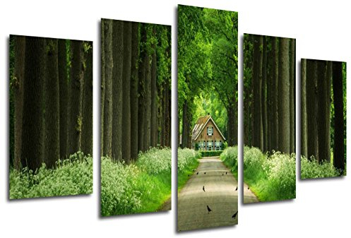 Wandbild - Holzhaus, Wald Natur, 165 x 62 cm, Holzdruck - XXL Format - Kunstdruck, ref.26339