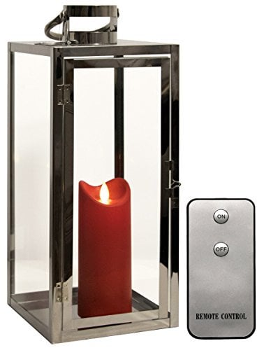 Dekovita Edelstahl-Laterne - 50cm Gartenlaterne mit 18cm Outdoor LED Kerze in Rot mit Timer Fernbedienung