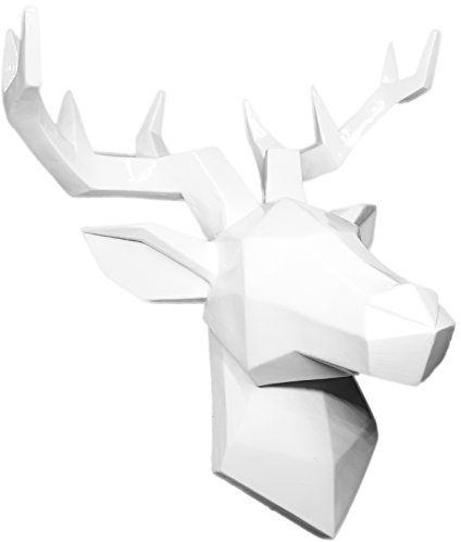 Hansmeier® Hirsch Wandskulptur - Weiß - 42 x 41 cm - Wanddeko Geweih Modern - Hirschkopf 3D Deko Schädel - Geschenkidee - Robustes Dickes Material
