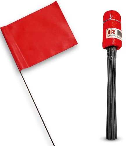Markierungsflaggen – 10 x 12.7 cm Flagge auf 38.1 cm Stahldraht – fluoreszierendes Rot, 100 Stück – Markierungsfahnen für Bewässerung, Sprinkler-Flaggen, Hundetraining, unsichtbarer Zaun