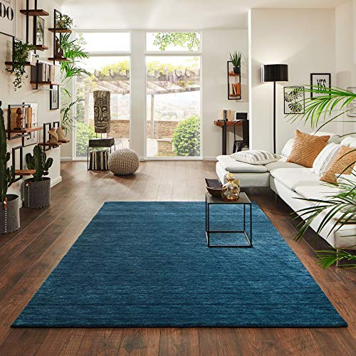 Steffensmeier Gabbeh Teppich Jaipur | Wolle, Türkis, Größe: 70x140 cm Kurzflor Teppich für Wohnzimmer Handloom