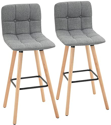 HOMCOM Breakfast Bar Stool Set of 2 Armless Button-Tufted Counter Height Bar Chairs with Wood Legs & Footrest, Grey